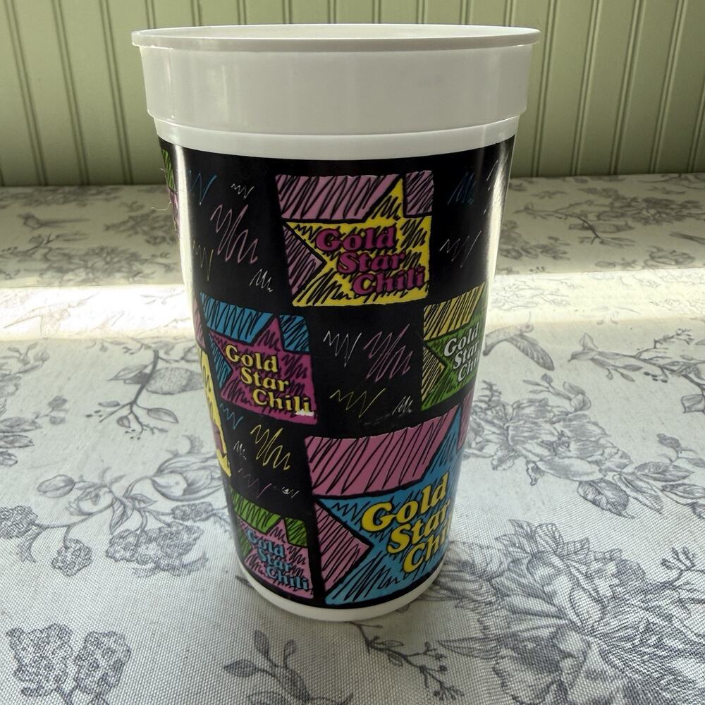 Vintage Gold Star Chili Plastic Promo Restaurant Drinkware Neon